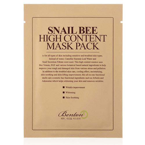 [Benton] Snail Bee High Content MaskPack 20g 1 Sheet - Cosmetic Love
