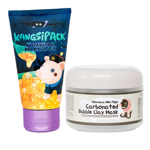 [SET] [Elizavecca] 24 Gold Kangsi Pack 120ml +Milky Piggy Carbonated Bubble Clay Mask 100g - Cosmetic Love