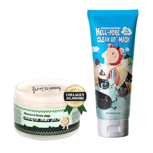 [SET] [Elizavecca] Green Piggy Collagen Jella Pack + Hell Pore Clean Up Mask