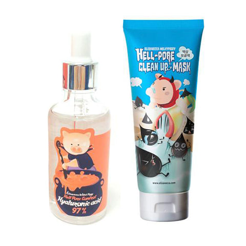 [SET] [Elizavecca] Witch Piggy Hell Pore Control Hyaluronic acid 97% 50ml + Hell Pore Clean Up Mask