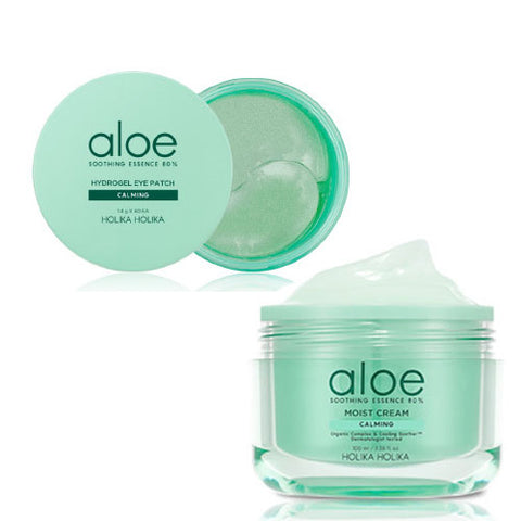 [SET][Holika Holika] Aloe Soothing Essence 80% Hydrogel Eye Patch 1.4g x 60EA+Aloe Soothing Essence 80% Moist Cream 100ml