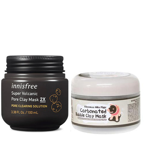 [SET][Innisfree] Super Volcanic Pore Clay Mask 2X 100ml+[Elizavecca] Milky Piggy Carbonated Bubble Clay Mask 100g