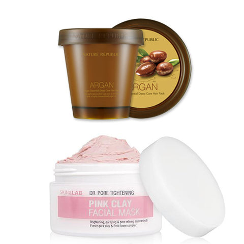[SET][SKIN&LAB] Pink Clay Facial Mask 100ml+[Nature Republic] Argan Essential Deep Care Hair Pack 200ml